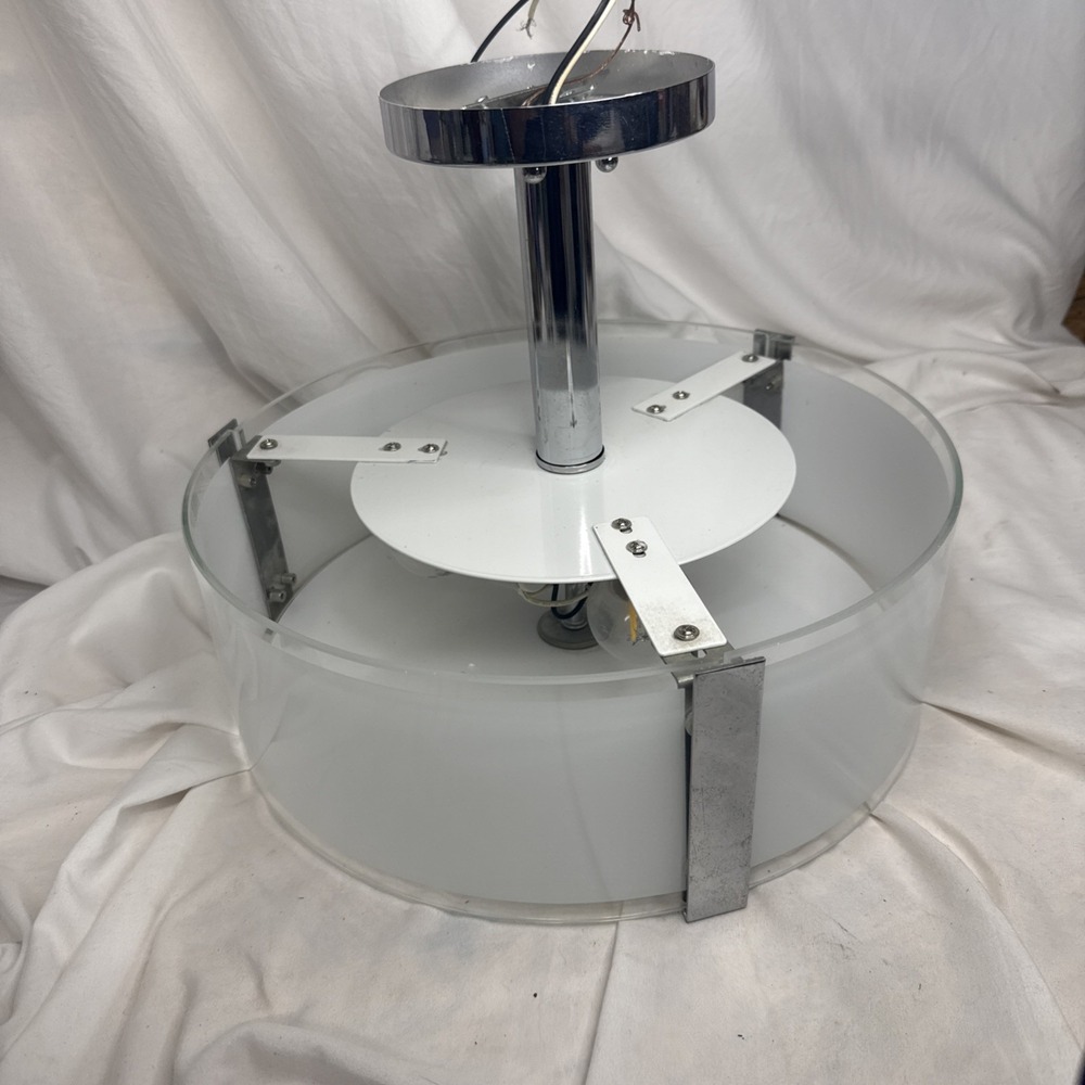 Modern Chrome Sleek Frosted Glass 12", E26 Drum Shape Ceiling Light Minimalist